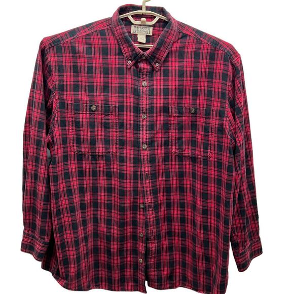 Duluth Trading Shirt Mens Red Black Plaid Flannel 2XLT Long Sleeve Button Front - Picture 1 of 7